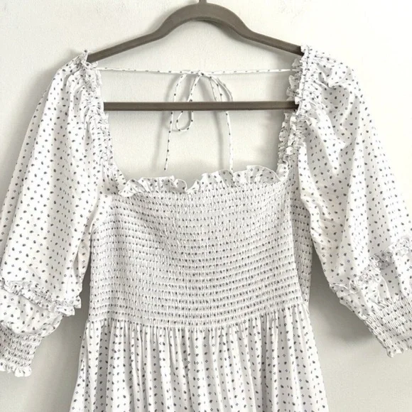 Hill House Nesli Nap Midi Dress White Pampelonne Paisley Smocked Women’s Large - Picture 4 of 6